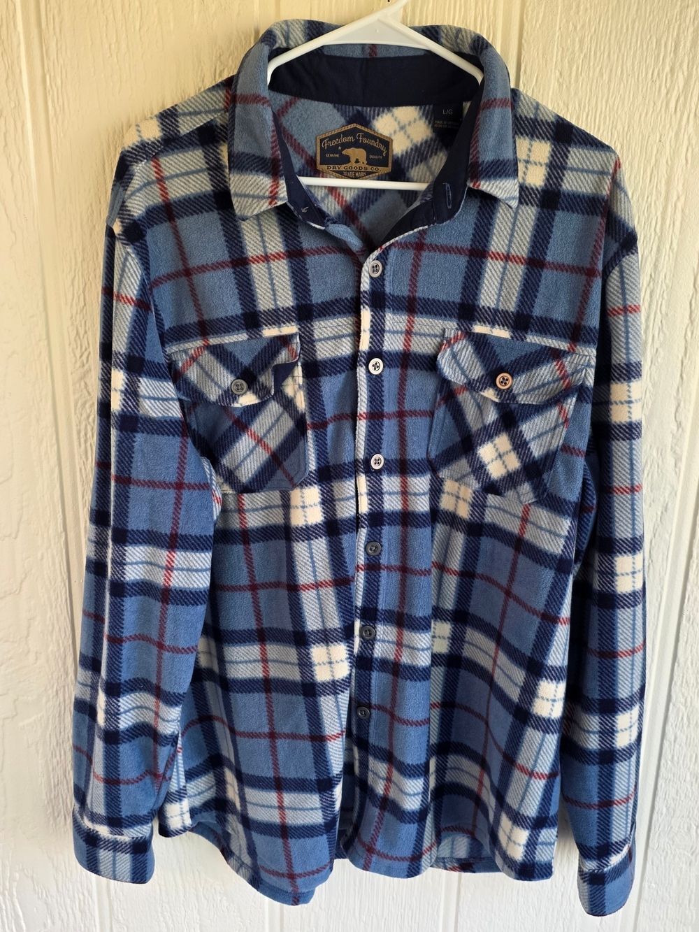 Men's Freedom Foundry Blue Plaid Lightweight Shirt Jacket, Size Large
